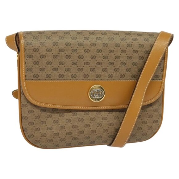 GUCCI Micro GG Supreme Shoulder Bag PVC Brown Gold